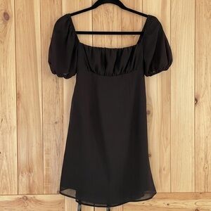 Black Puff-Sleeve Square Neck Mini Dress - Unbranded